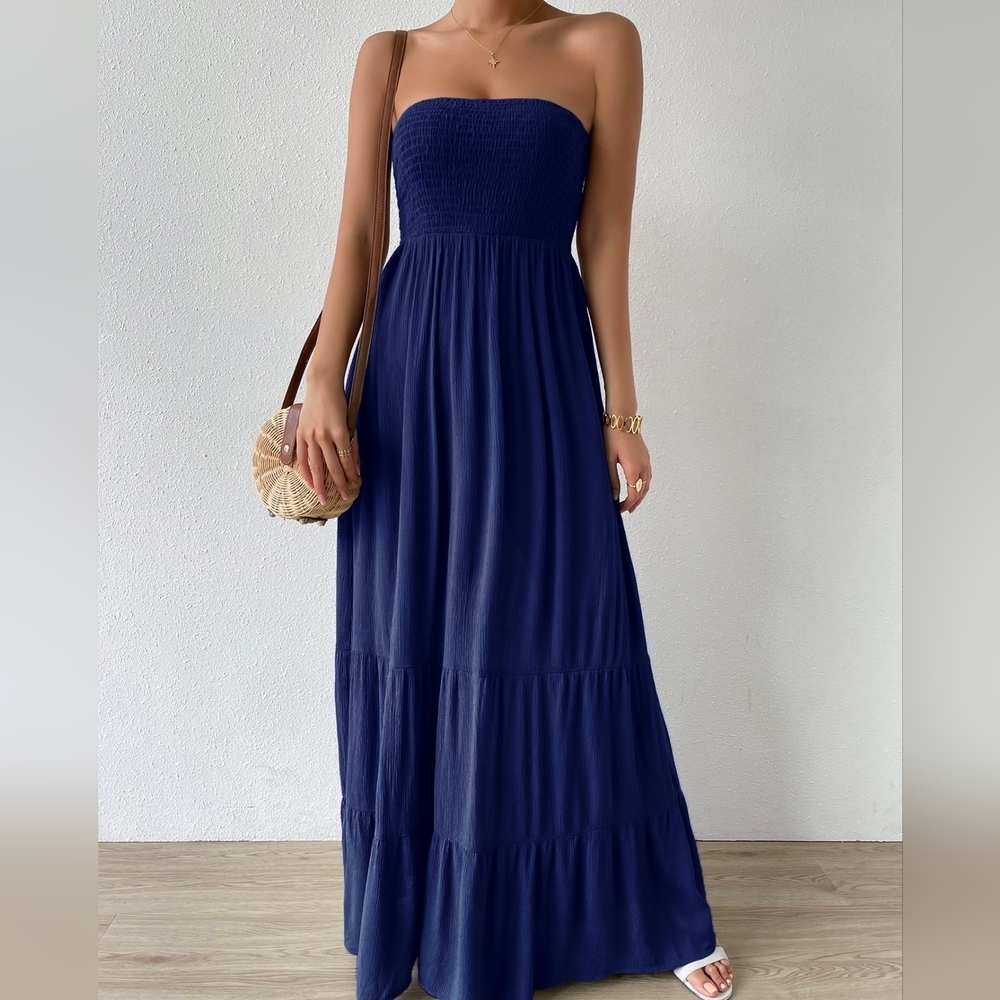 COPY - Shirred Ruffle Hem Maxi Tube Dress - Picture 3 of 5